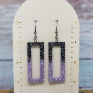 Black and Purple Open Rectangle Earrings