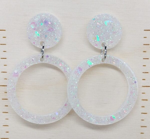 White Glitter Circle Earrings