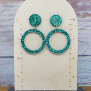 Green Glitter Circle Earrings