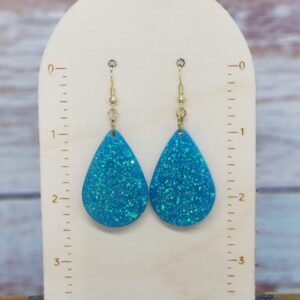 Turquoise Tear Drop Glitter Earrings
