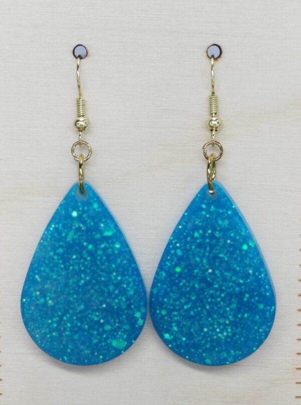 Turquoise Tear Drop Glitter Earrings