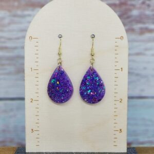 Purple Tear Drop Glitter Earrings