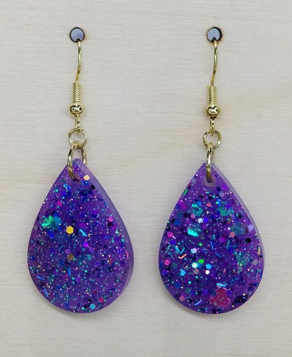 Purple Tear Drop Glitter Earrings