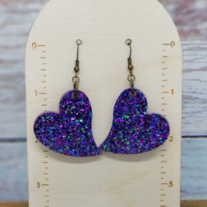Purple Glitter Heart Earrings