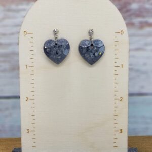 Gray Glitter Small Heart Earrings