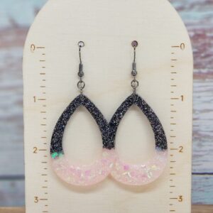 Black and Pink Open Tear Drop Earrings