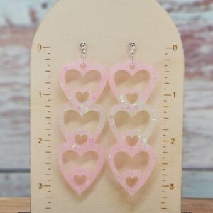 Pink and White Heart Earrings
