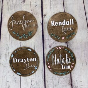 Round 3D Baby Announcement Name Sign I Laser Cut Baby Announcement I 3D Baby Name Sign I Hospital Name Sign I Newborn Name Sign