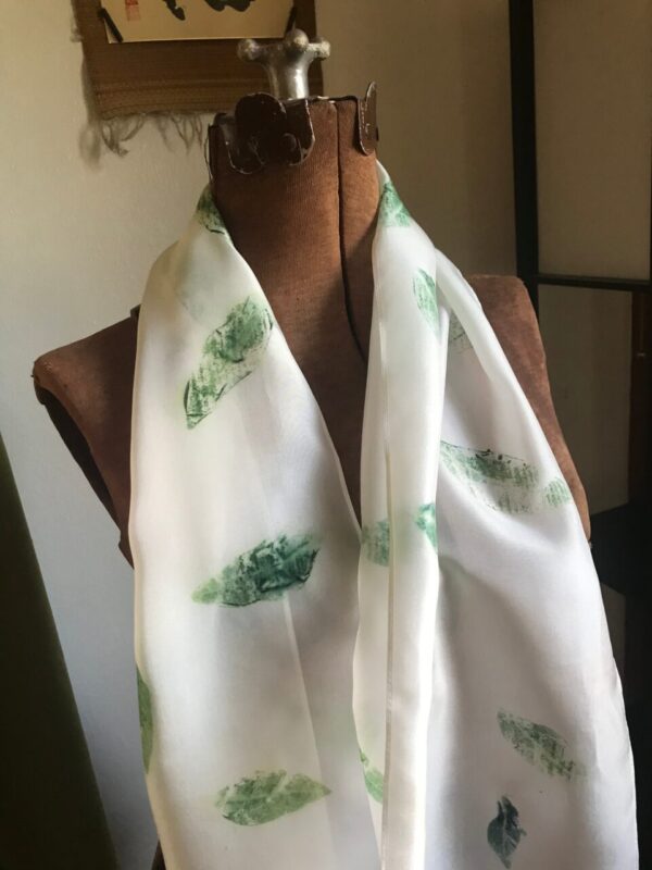 Indigo leaf naturally hand dyed silk scarf