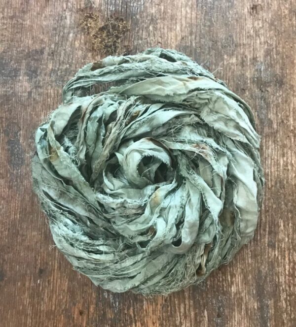 Indigo & Coreopsis Naturally Dyed Sari Silk Yarn, 20 Yards