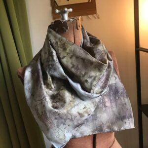 Ecoprint plus fresh indigo naturally hand dyed silk scarf