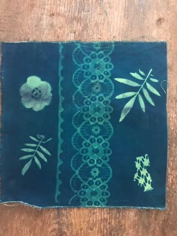 Leaves and Lace – Cyanotype Printed Cotton Fabric Squares