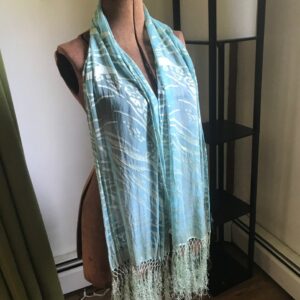 Water patterned naturally hand dyed silk scarf with fringe