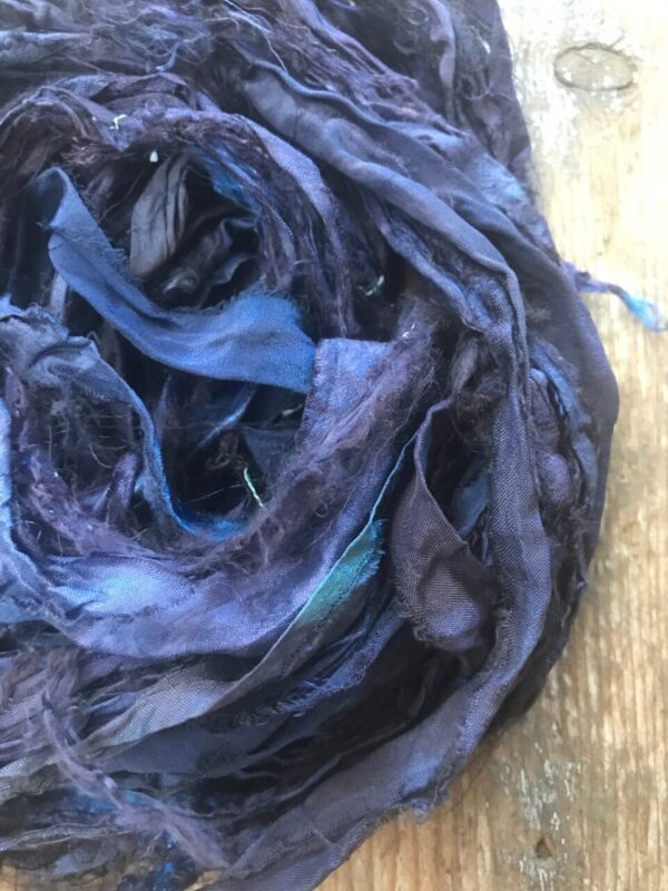 Midnight Vibes Hand Dyed Sari Silk Yarn, 20 Yards