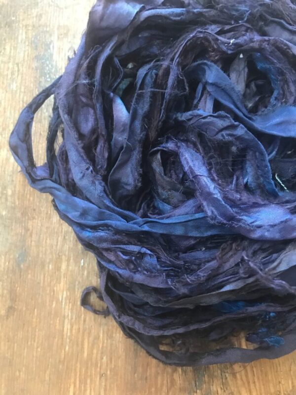 Midnight Vibes Hand Dyed Sari Silk Yarn, 20 Yards