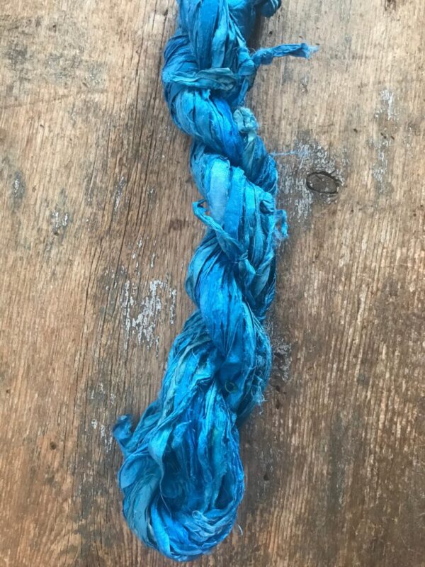Teal hand dyed sari silk yarn, 20 yards