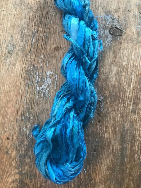 Teal Hand Dyed Sari Silk Yarn, 20 Yards