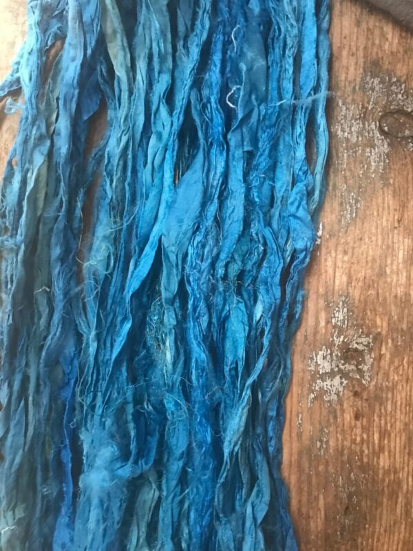 Teal Hand Dyed Sari Silk Yarn, 20 Yards