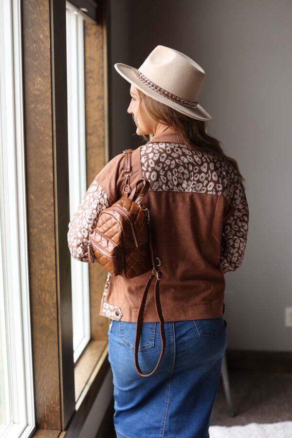 Brown Leopard Colorblock Corduroy Jacket