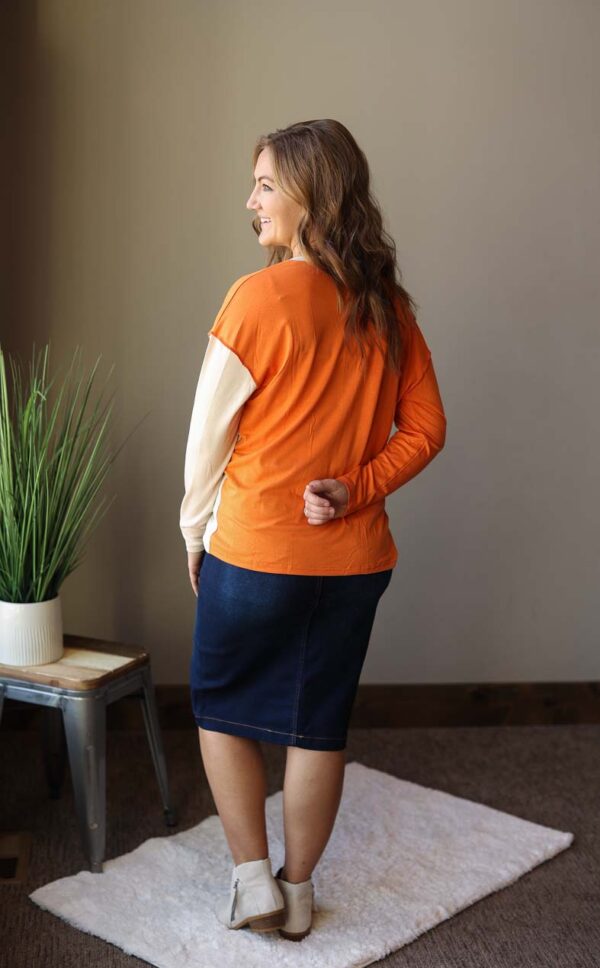 Orange White Stripe Colorblock Splicing Henley Top