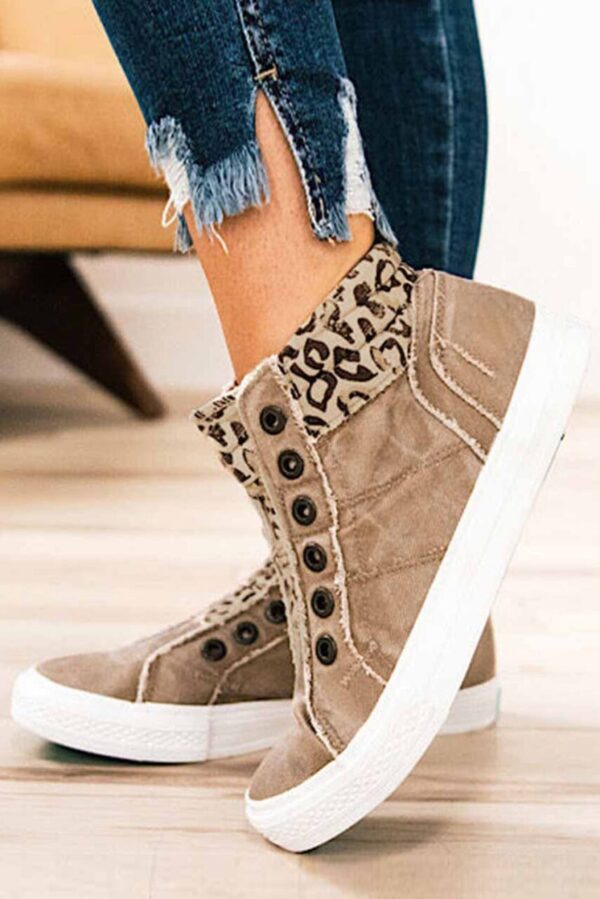 Khaki Leopard Patchwork Zipper Slip On Shoes • 10