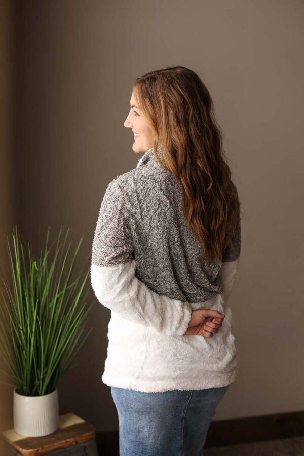 Grey White Quarter Zip Cozy Fleece Pullover Top • S-XL