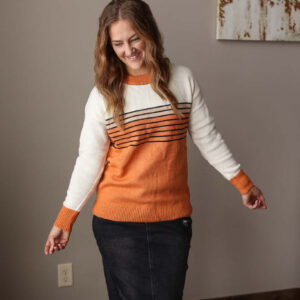 Orange Ivory Colorblock Striped Crewneck Sweater • S-XL