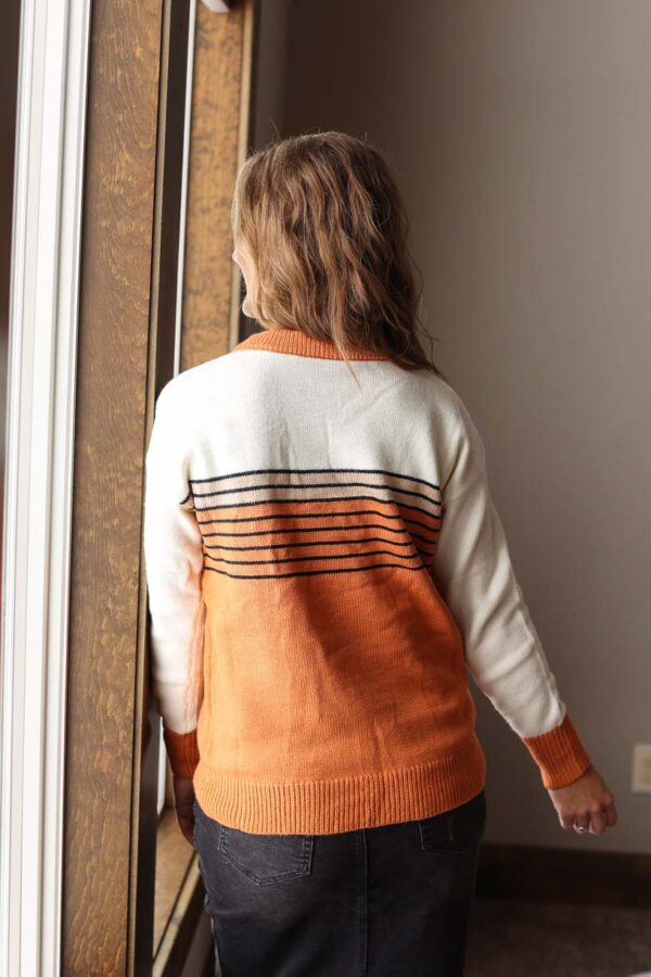 Orange Ivory Colorblock Striped Crewneck Sweater • S-XL