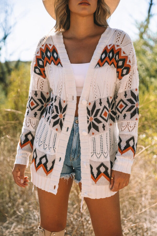White Aztec Lightweight Sweater Cardigan