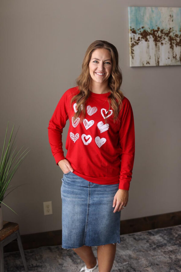 Red Hearts Print Crewneck Sweatshirt • S-XL