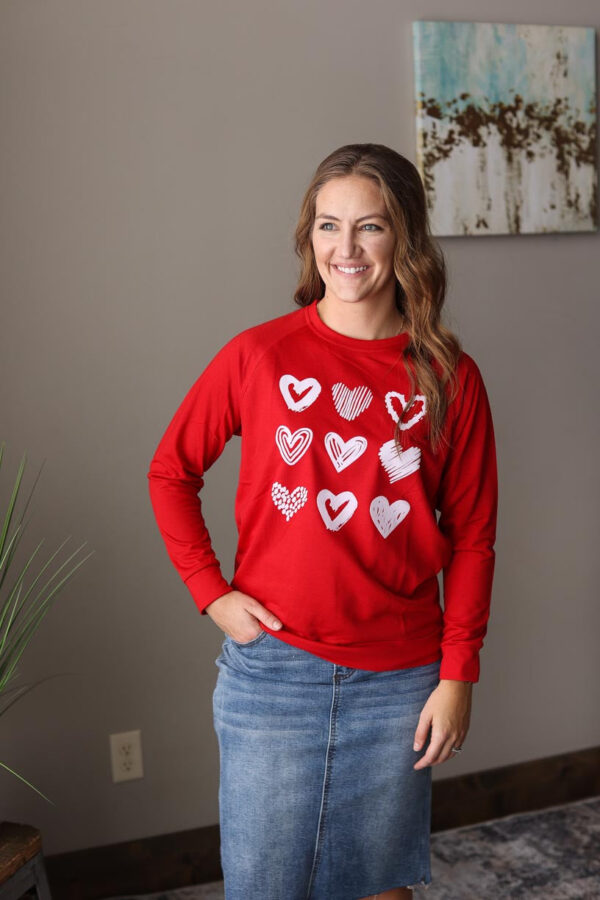 Red Hearts Print Crewneck Sweatshirt • S-XL