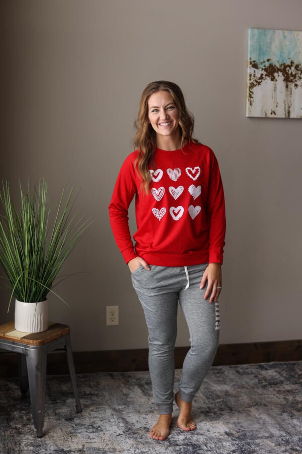 Red Hearts Print Crewneck Sweatshirt • S-XL