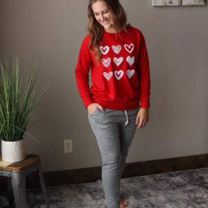 Red Hearts Print Crewneck Sweatshirt • S-XL