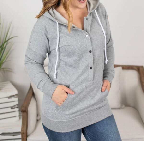 Button Snap Hoodie-CURVY
