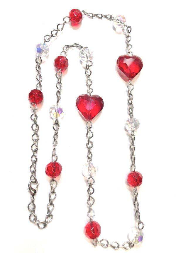 Handmade Red Heart & Crystal Necklace For Valentine’s Day