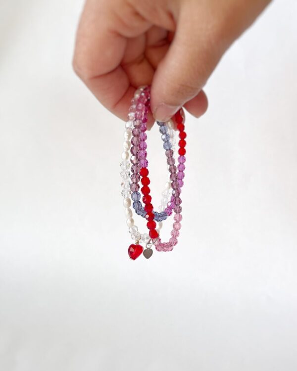 Red Heart and Pearl Elastic Bracelet