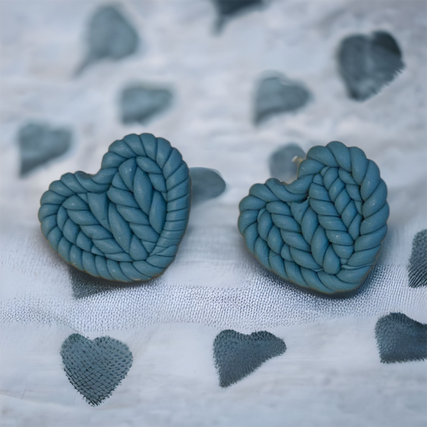 Knit Hearts in Teal Earrings