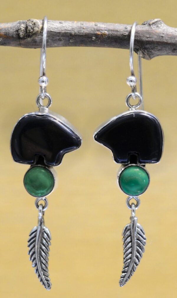Black Onyx, Turquoise, and .925 Sterling Silver Handmade Dangle Earrings