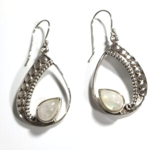 Rainbow Moonstone Sterling Silver Drop Earrings with Fancy Silver Settings