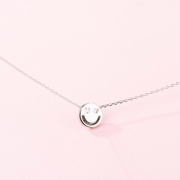 Smiley Face Necklace with Heart Eyes in Sterling Silver