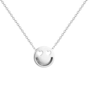 Smiley Face Necklace with Heart Eyes in Sterling Silver