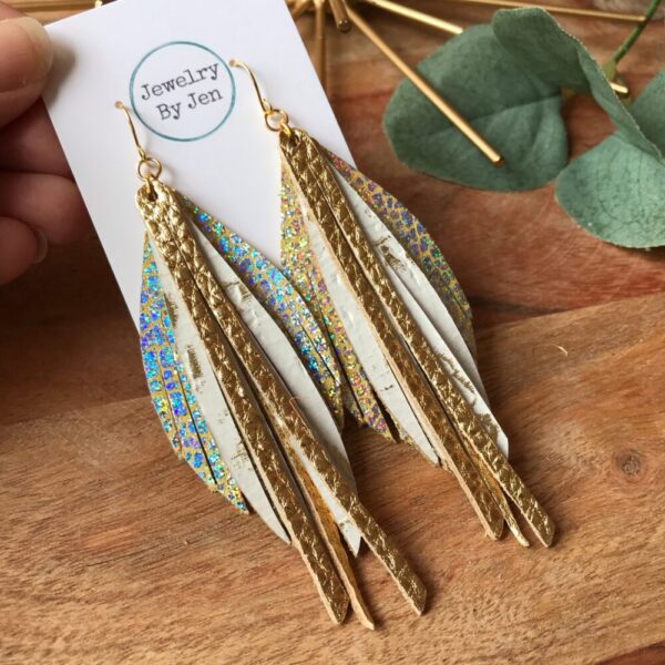 Holographic Crackle, White Wildwood & Gold Stacked Fringe