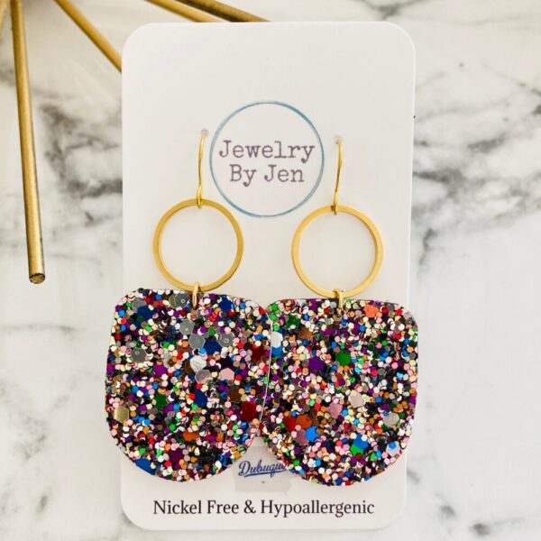 Boho Dangle: Jewel Tone Glitter w/Gold Accent
