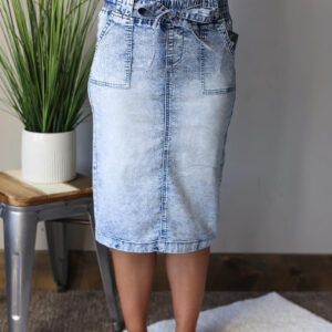 Ava Elastic Waist Paperbag Midi Denim Skirt