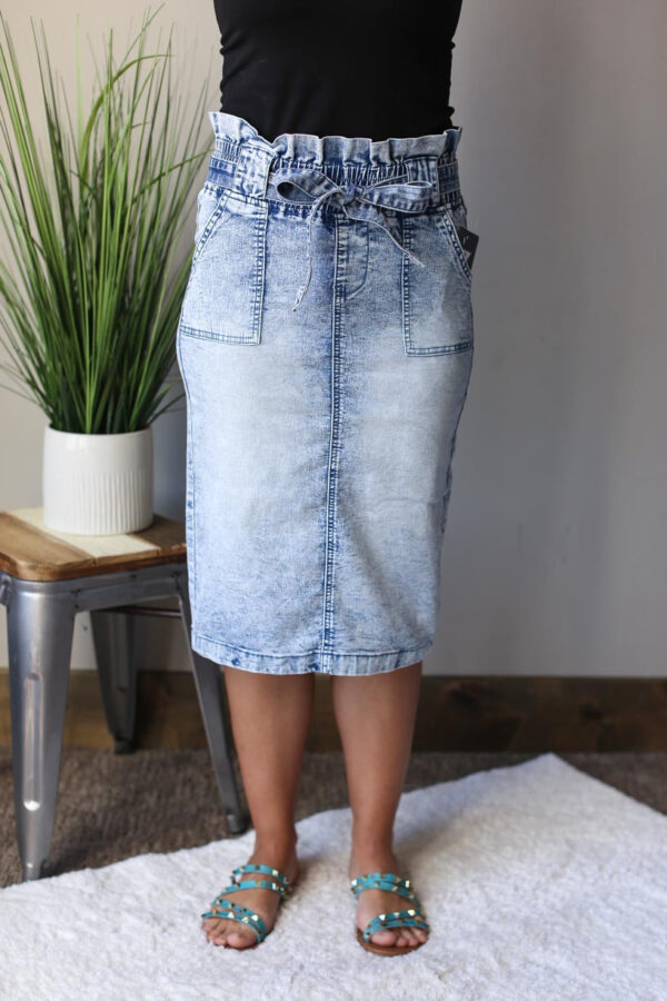 Ava Elastic Waist Paperbag Midi Denim Skirt