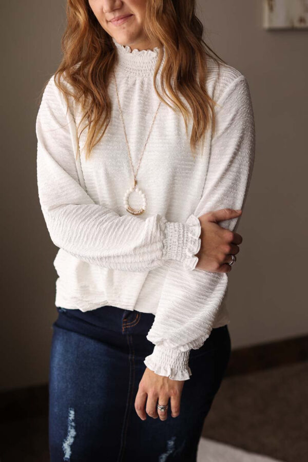 White Horizontal Texture Long Sleeve Blouse