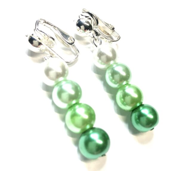 Handmade Green & White Clip- On Earrings