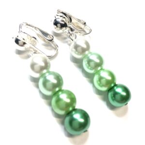 Handmade Green & White Clip- On Earrings