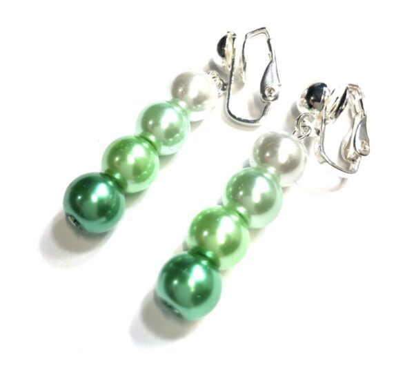 Handmade Green & White Clip- On Earrings