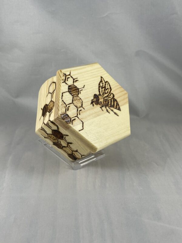 Honeybee Honeycomb Wood Burn Trinket Box